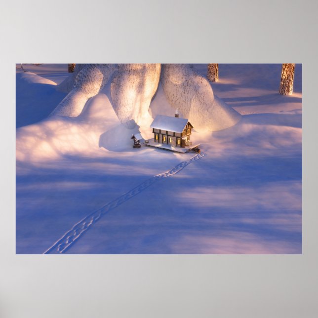 Póster Pequeña casa en la imagen de nieve (Frente)