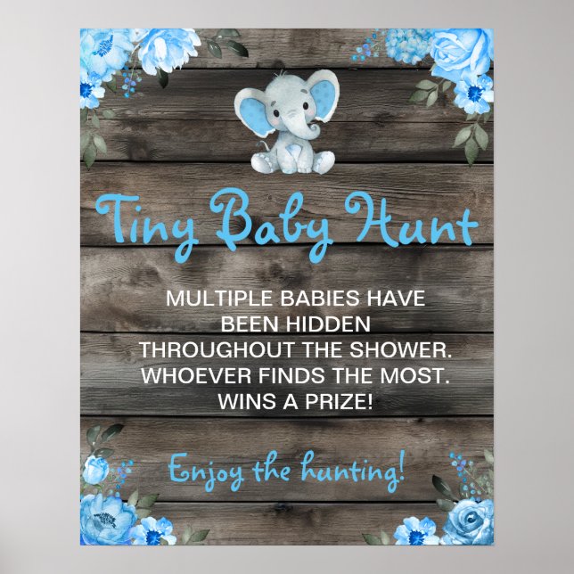 Póster Pequeña caza de niños elefante juego de Baby Showe (Frente)