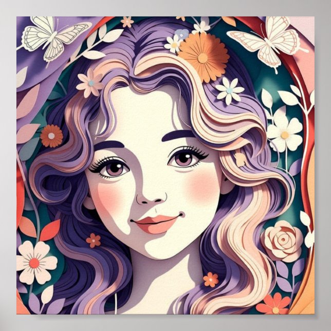 Póster Pequeña Chica de Ensueño Floral (Frente)