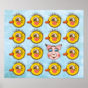 Póster Pequeña chica linda y cerdo. poster