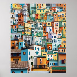 Póster Pequeña ciudad turística de muchas casas coloridas