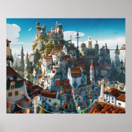 Póster Pequeña ciudad turística Fantasía moderna de monta