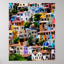 Póster Pequeña ciudad turística muchas casas coloridas Po