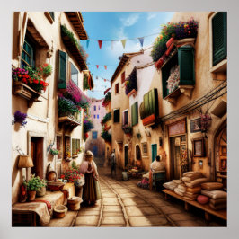 Póster Pequeña ciudad turística pequeñas calles comercial