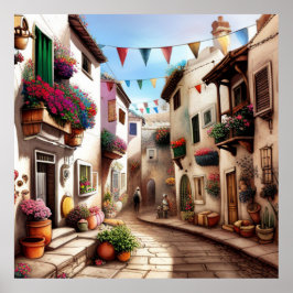 Póster Pequeña ciudad turística pequeñas calles tiendas d