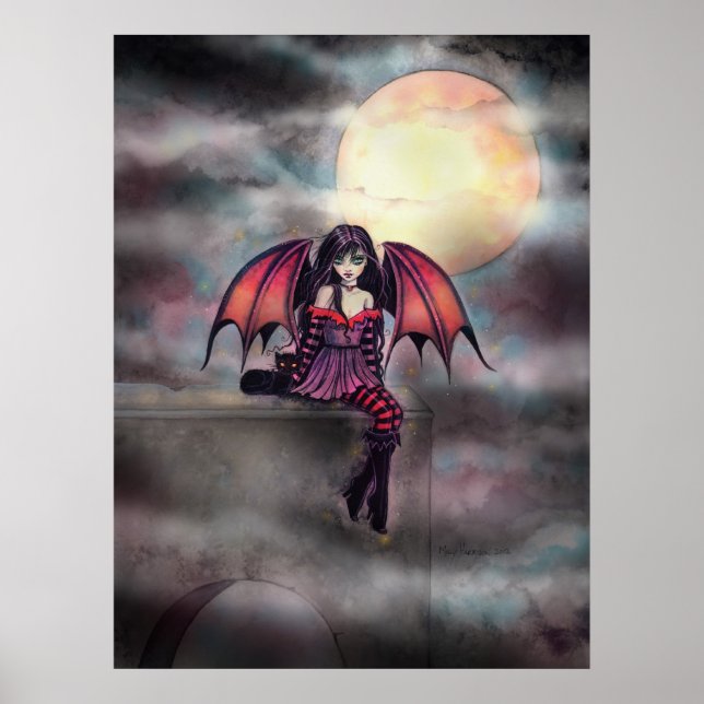 Póster Pequeña hada de vampiros góticos y Poster de gatos (Frente)