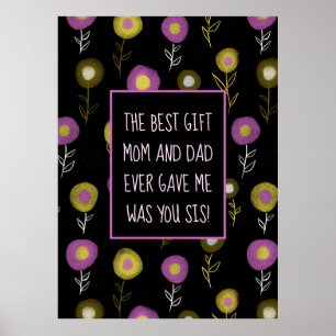 Póster Pequeña Hermana Patrón Botánico Oscuro Girly Poste