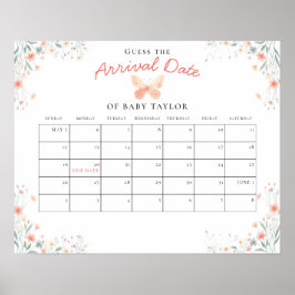 Póster Pequeña mariposa Chica de coral Baby Shower Adivin