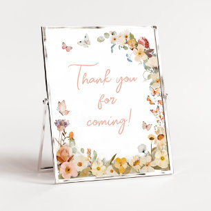 Póster Pequeña mariposa de flores silvestres gracias por