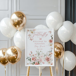 Póster Pequeña Mariposa Rosa Flora Bebé Beber Ducha