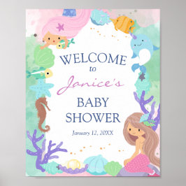 Póster Pequeña Mermaid Baby Shower, signo de bienvenida P