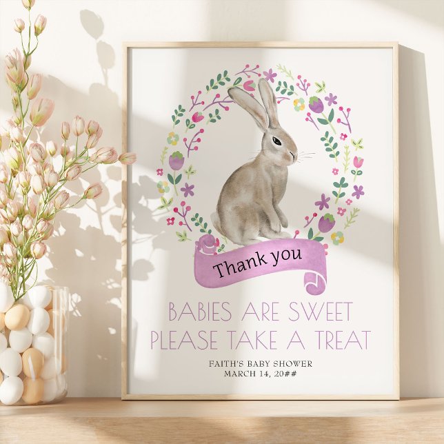 Póster Pequeña Mesa de Baby Shower de primavera para cone (Easter Rabbit Favor Table Sign from my Little Bunny & Little Lamb Baby Shower collection)