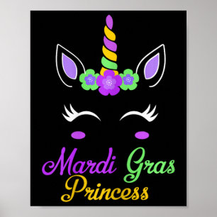 Póster Pequeña Miss Mardi Gras Princesa Unicornio Chicas