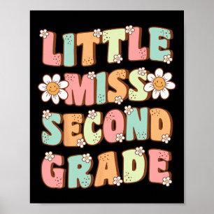 Póster Pequeña Miss Segundo Grado Cute Groovy Primer Día 
