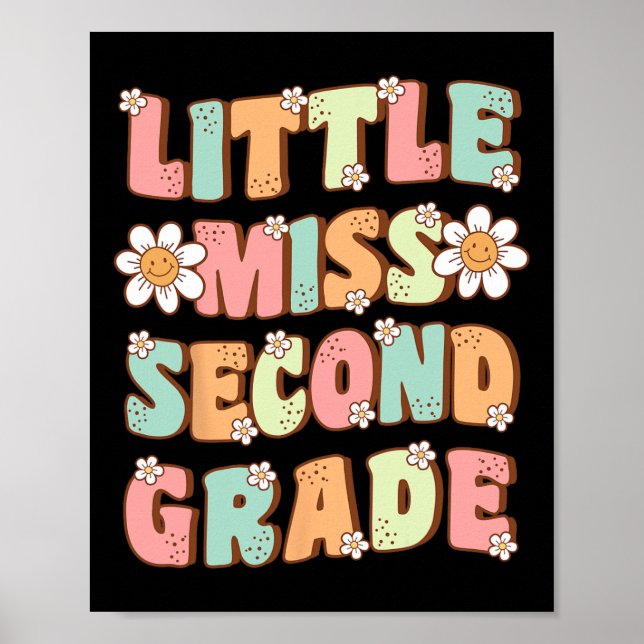 Póster Pequeña Miss Segundo Grado Cute Groovy Primer Día  (Frente)