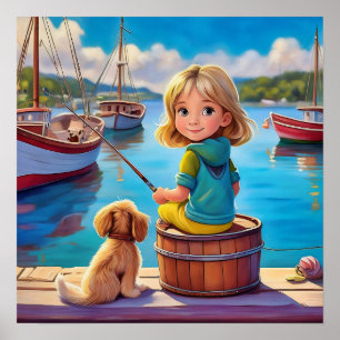 Póster Pequeña mujer pescadora