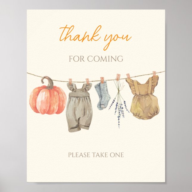 Póster Pequeña Ropa de Calabaza Caída Gracias por venir (Frente)