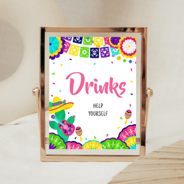 Póster Pequeña señorita Fiesta Baby Shower Bebe (Mexican Baby Shower Drinks Sign)