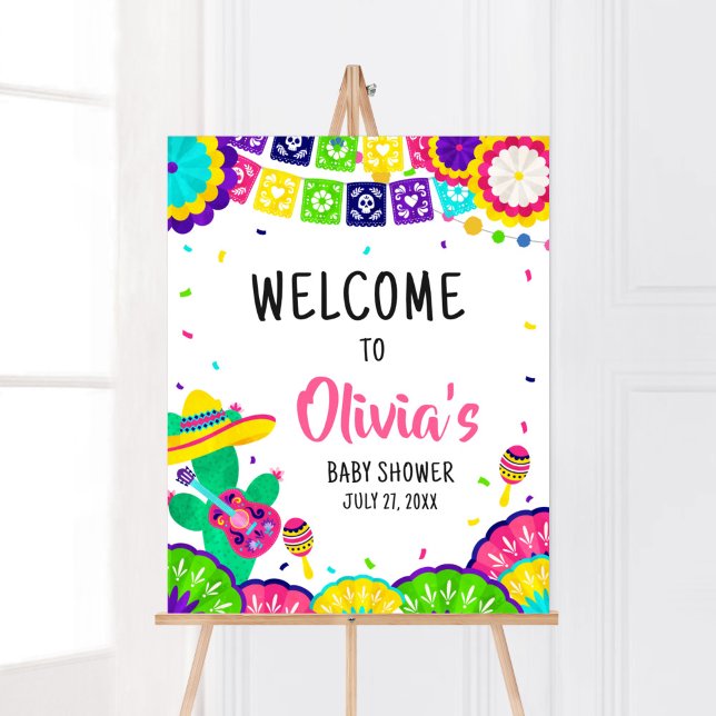 Póster Pequeña Senorita Fiesta Baby Shower Bienvenida (Mexican Baby Shower Welcome Sign)