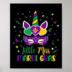 Póster Pequeña Señorita Unicornio de Carnaval Mardi Gras