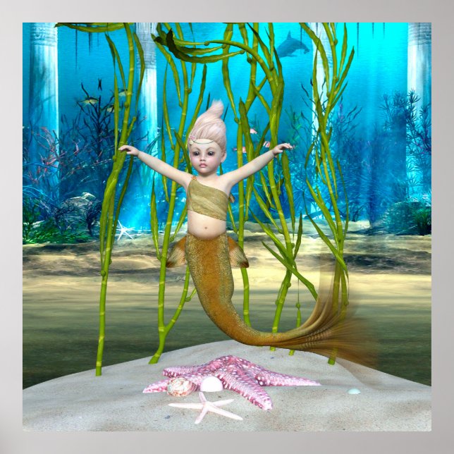 Póster Pequeña sirena, pequeña Chica de fantasía, océano  (Frente)