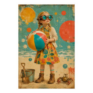 Póster Pequeña Steampunk en la Playa