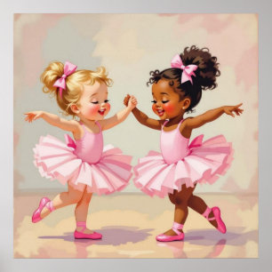 Póster Pequeñas Bailarinas Bailando Ilustración Adorable