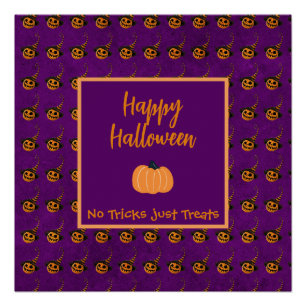 Póster Pequeñas calabazas de naranja de Halloween truco o