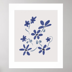 Póster Pequeñas Flores Románticas Azules