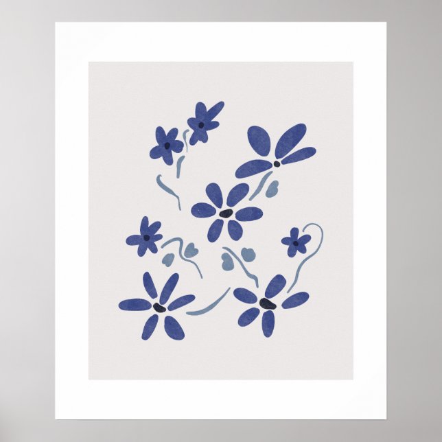 Póster Pequeñas Flores Románticas Azules (Frente)