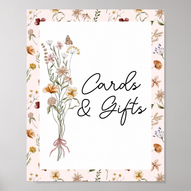 Póster Pequeñas tarjetas de Baby Shower rosadas de flores (Frente)