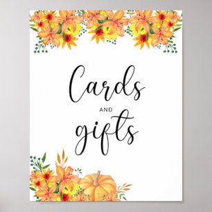 Póster pequeñas tarjetas de calabaza y regalos para bebé 