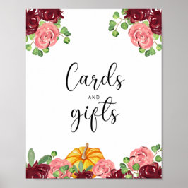 Póster pequeñas tarjetas de calabaza y regalos para bebé