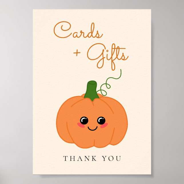 Póster Pequeñas tarjetas de calabaza y regalos Rótulo de  (Frente)