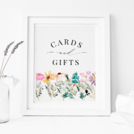 Póster Pequeñas tarjetas de flores silvestres y Rótulo de