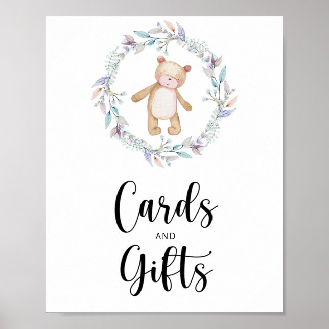 Póster pequeñas tarjetas de oso de peluche y regalos duch (Frente)