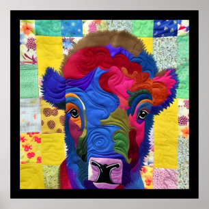 Póster Pequeño Baby Bison Quilt Like Design
