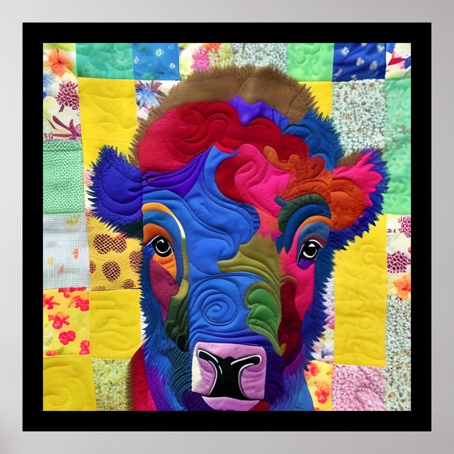 Póster Pequeño Baby Bison Quilt Like Design (Frente)