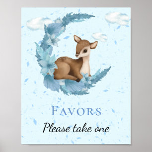Póster Pequeño Bambi Flores Azules Nubes polvo favorece e