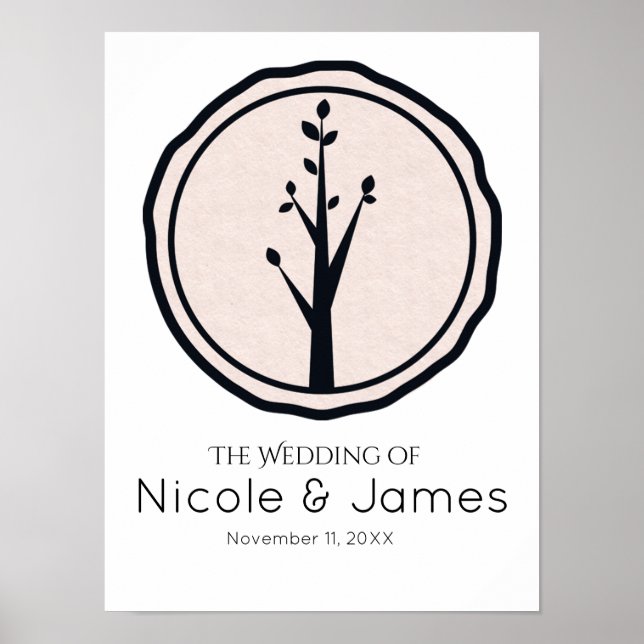 Póster Pequeño Banner Personalizado de Boda con Árbol Rús (Frente)