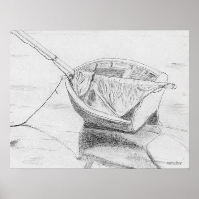 Póster Pequeño barco de vela con grafito de playa (Frente)