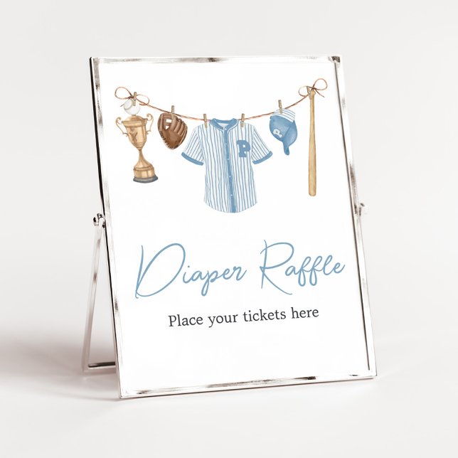 Póster Pequeño blogger de béisbol Baby Shower Diaper Raff (Baseball Little Slugger Baby Shower Diaper Raffle Sign)