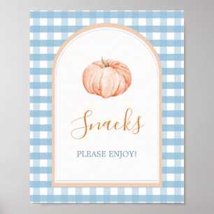 Póster Pequeño Boho Boho Blue Gingham Snacks Rótulo