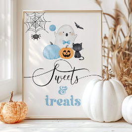 Póster Pequeño Boo azul fantasma Halloween Dulces y golos