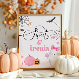 Póster Pequeño Boo fantasma rosa Halloween Dulces y golos