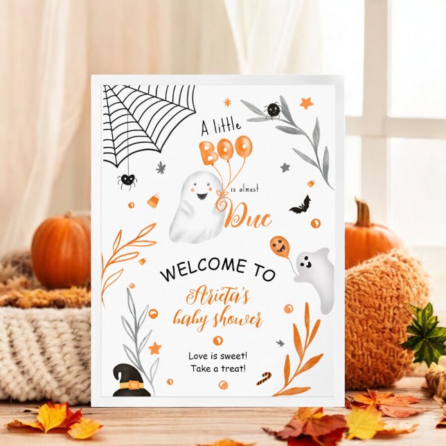 Póster Pequeño Boo Halloween baño de bienvenida (Cute little Boo Halloween baby shower welcome Poster)