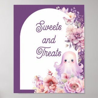Póster Pequeño Boo morado Halloween Dulces y golosinas