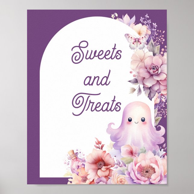 Póster Pequeño Boo morado Halloween Dulces y golosinas (Frente)
