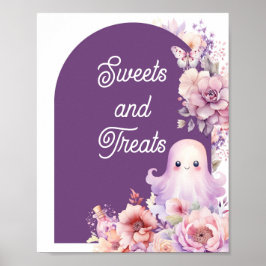 Póster Pequeño Boo morado Halloween Dulces y golosinas