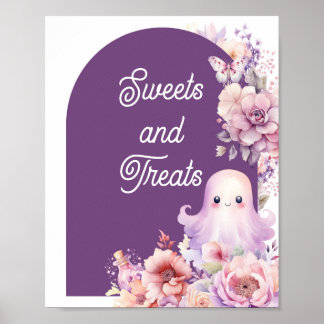 Póster Pequeño Boo morado Halloween Dulces y golosinas